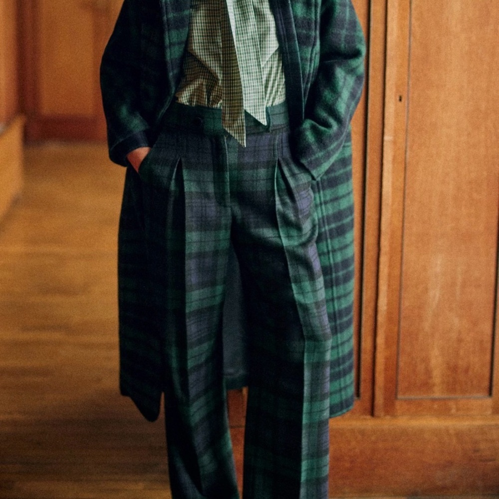 Sézane Ignacio Green Plaid Pants